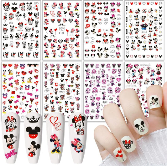 Valentines Nail Stickers Cute Cartoon Nail Art Stickers 3D Self Adhesive Nail Design Sticker Supply Valentines Day Romantic Love Heart Rose Cartoon Mouse Nail Decals for Women Girls DIY Manicure