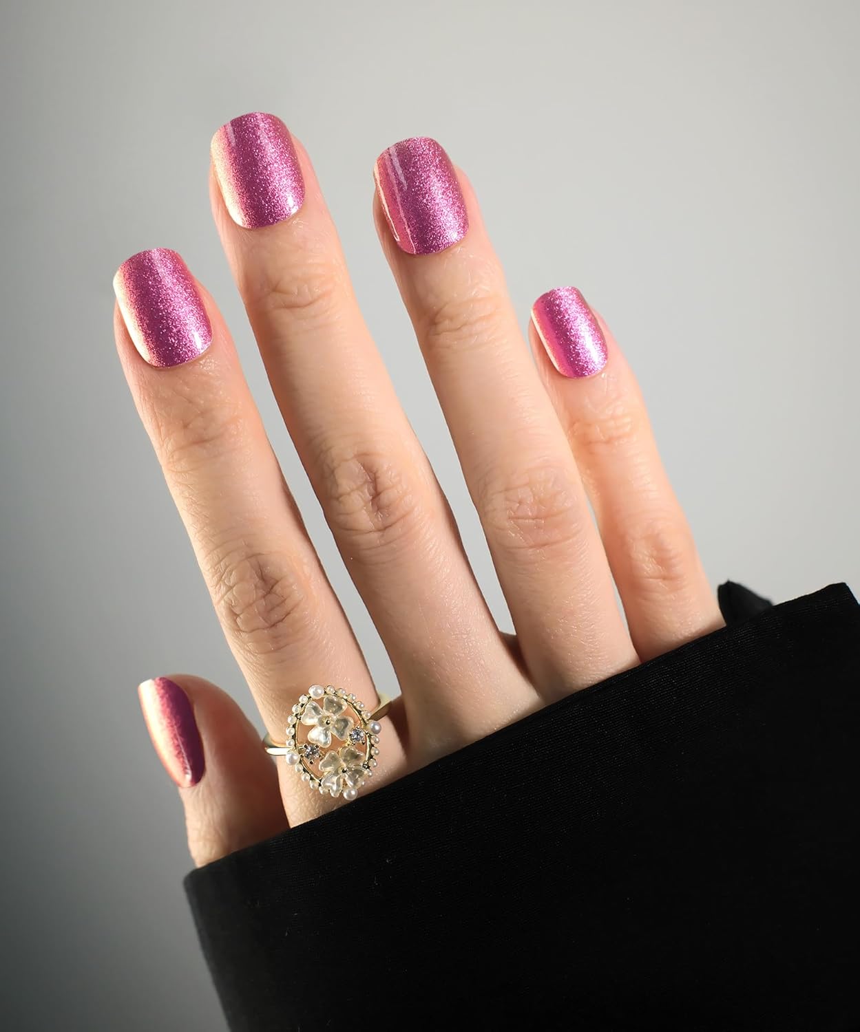 Glitter Nail Polish Strips, 32 Pcs Salon Quality Gel Nail Stickers, Long Lasting Wraps Easy to Use & Remove (Glitter Rose Pink)