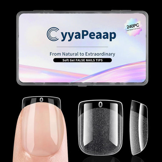 Short Nail Tips Extra Short Square Soft Gel Nail Tips 240Pcs Fake Nails Pre-Shaped Half Matte Acrylic Full Cover Clear Pre Etched Nails for Nail Extension Manicure Home DIY Salon 12 Sizes Gelly Tips