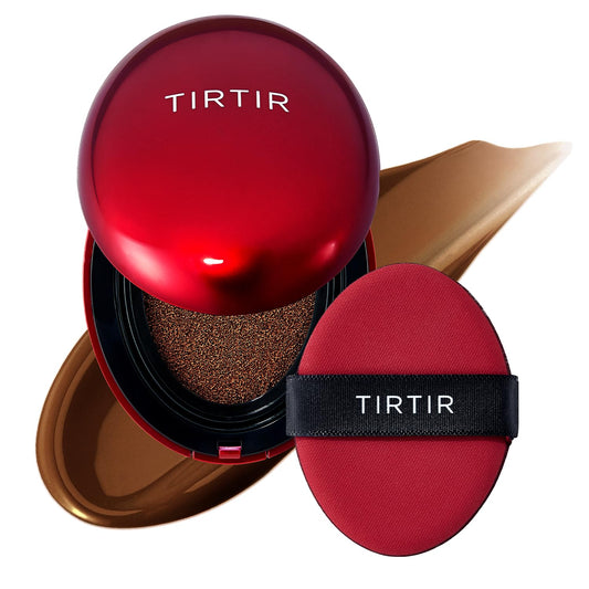 TIRTIR Mask Fit Red Cushion Foundation | Full coverage, Weightless, Skin fit, Satin Glow Finish, Korean Makeup BB Foundation, beauty, Tattoo cover up, Buildable (#47N Ebony, 0.63 Fl Oz)