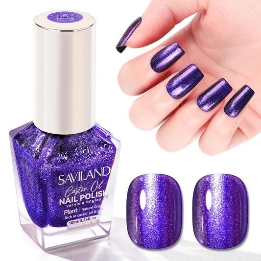 SAVILAND Color Artistry Blue Purple Chameleon Nail Polish - 7 Days Shimmer Holographic Glitter Fingernail Polish Air Fast Dry, Blue to Purple Color Shift Multichrome Metallic No Require Cured