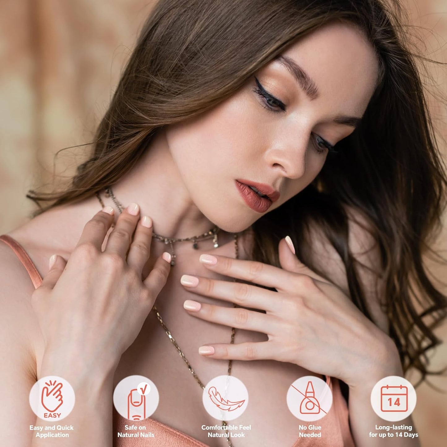 Semi Cured Gel Nail Strips-Fall winter nail stickers Glossy finish cozy season colors sweater weather designs for holiday parties,Works with Any UV/LED Lamps(Champagne Stardust Shift)