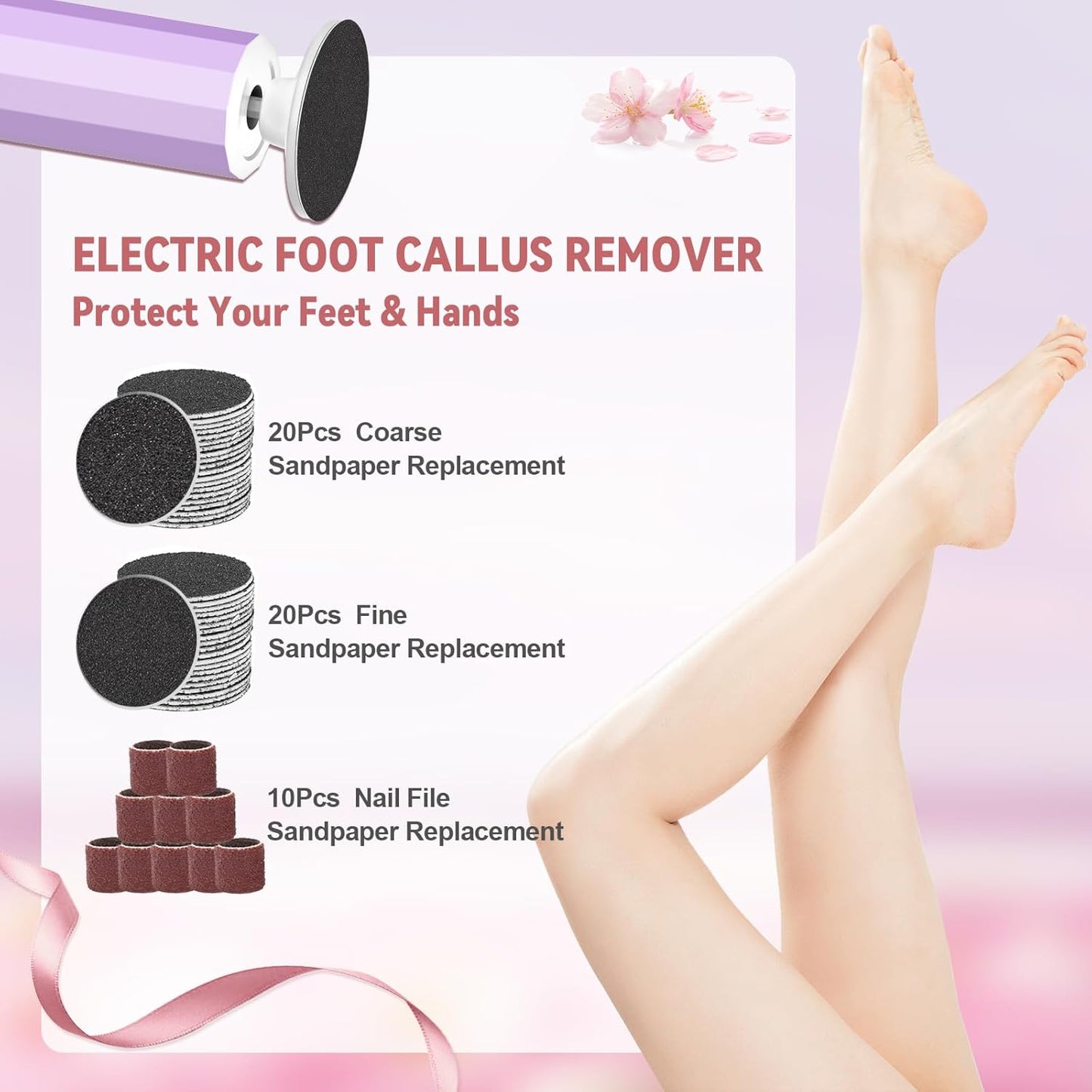 Electric Foot Callus Remover, 2-in-1 Electric Foot Filer/Nail Filer, Callus Remover for Feet with 40Pcs+10Pcs Sandpaper Discs, Professional Pedi Feet Care Perfect for Dead Skin Calluses Gift (Purple)