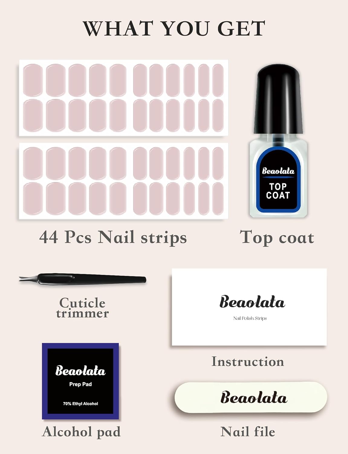 Nail Polish Strips, 44PCS Salon Quality Wraps with Top Coat, Long Lasting Gel Nail Stickers for Women Easy Apply& Remove (Starry Black)