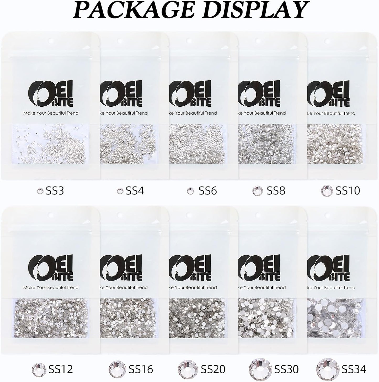 Crystal Clear Flatback Rhinestones, Glass Rhinestones for Nail Art and Craft, Glue Fix, Loose Crystal Gemstones(Crystal, SS8, 1440pcs, 2.3-2.5mm)