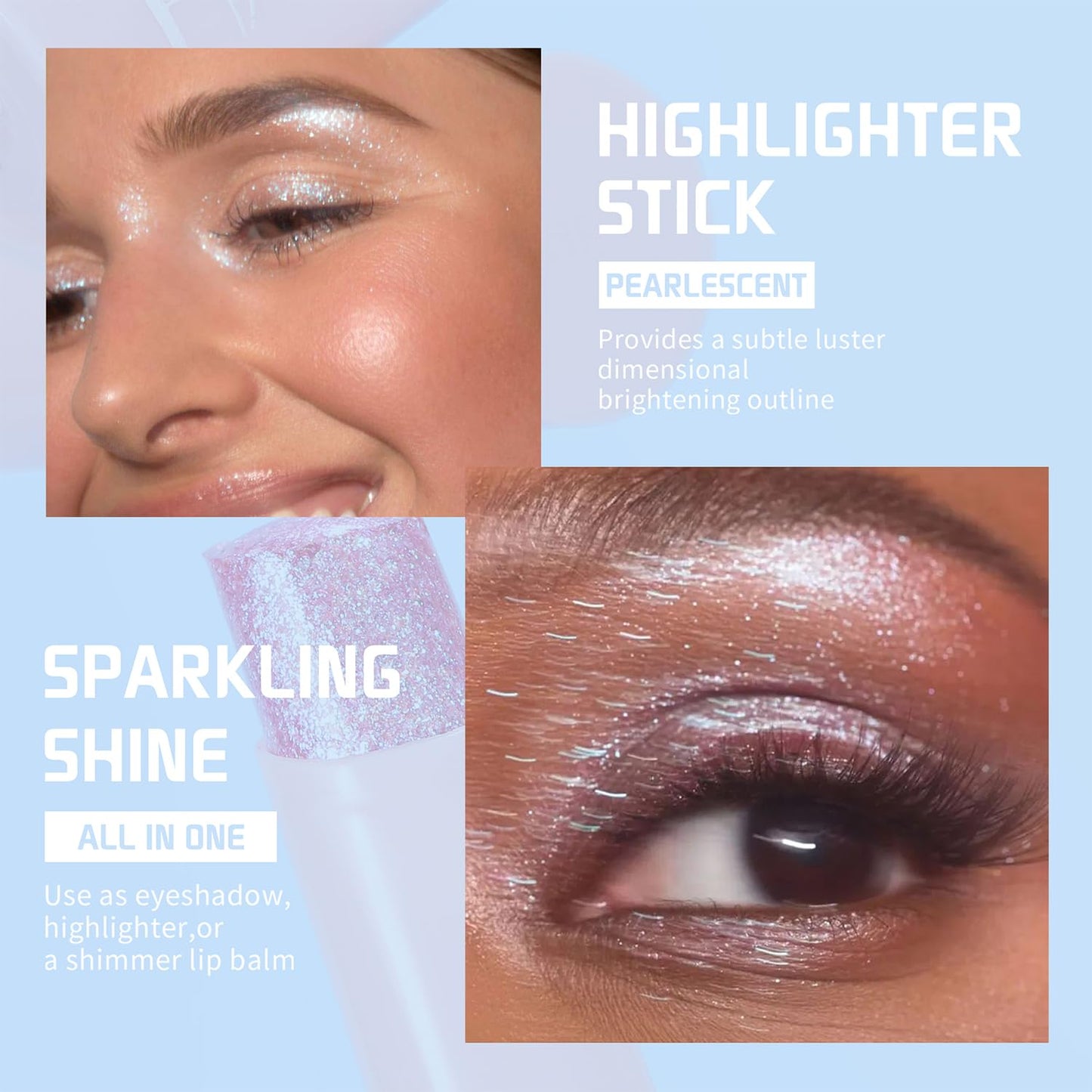 3PCS Crystal Hydrating Jelly Stick Eyeshadow Stick, Glitter Makeup Jelly Shimmer Eye Shadow Crayon, Lightweight Eye Brightener Eye Makeup (01+02+05)