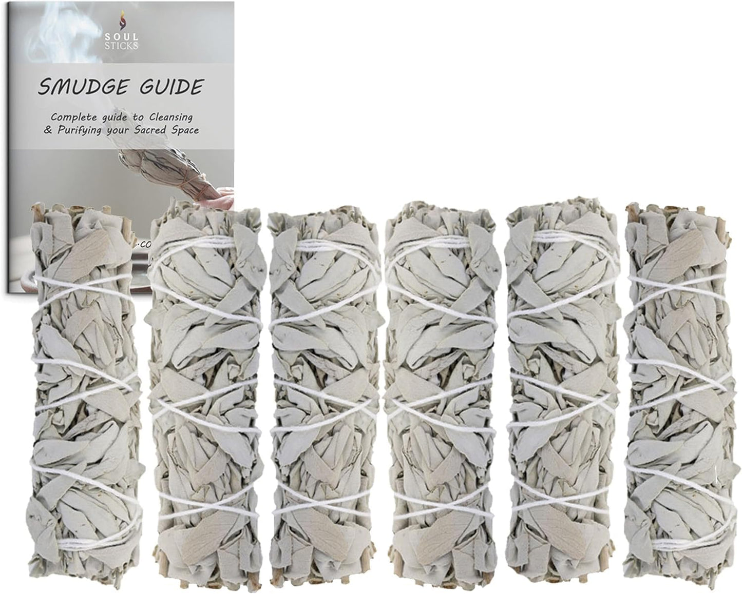 SOUL STICKS 6 Inch 6-Pack Organic California White Sage Smudge Sticks Bulk for Home Cleansing, Negative Energy Removal, Good Energy Meditation & Smudging Rituals | Pure Sage Bundles