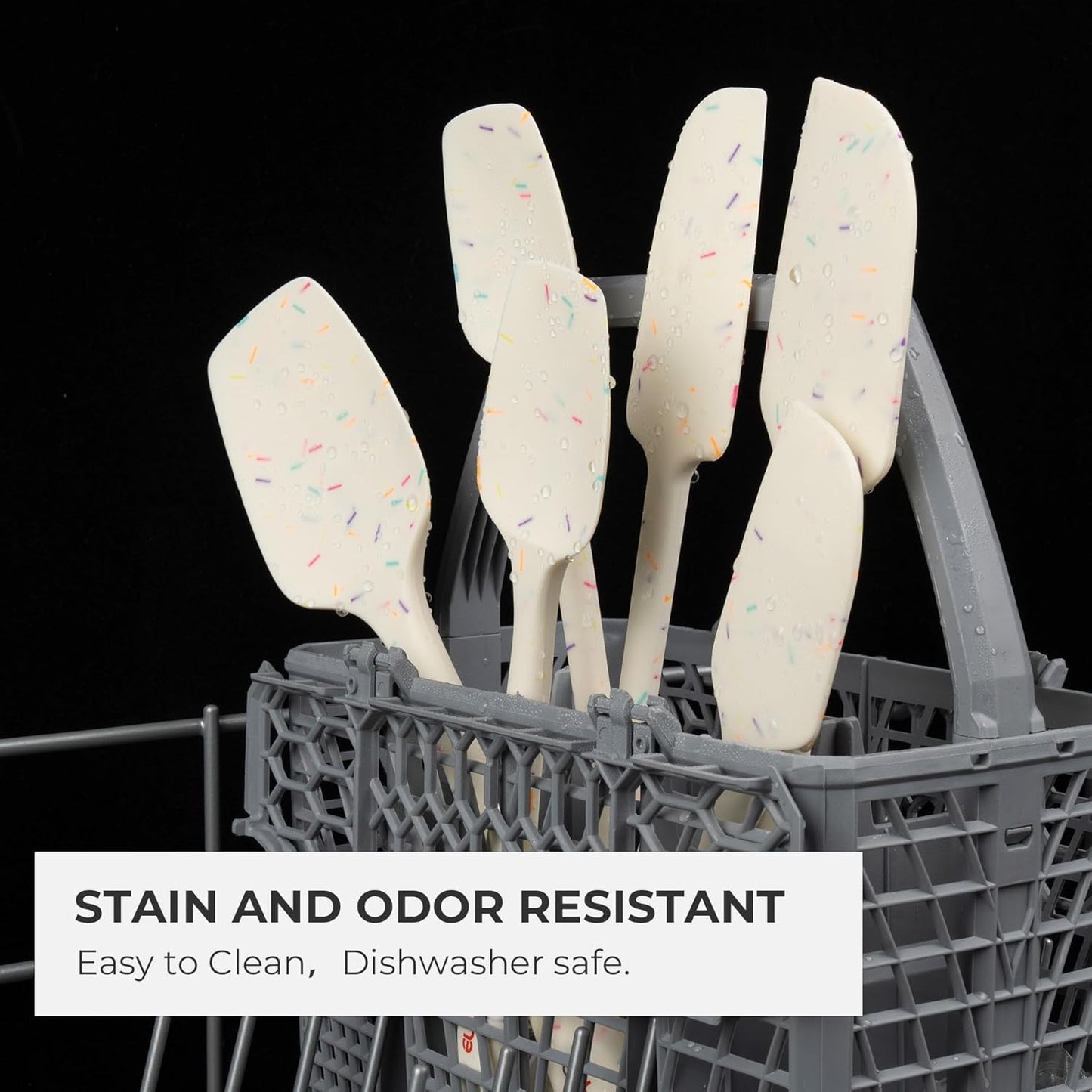 Elihome Mini Silicone Spoonula - Non-Stick Heat Resistant Silicone Scraper Spatula for Mixing, Serving, Scraping, Stirring, and More, 8.75 Inch, Sprinkles