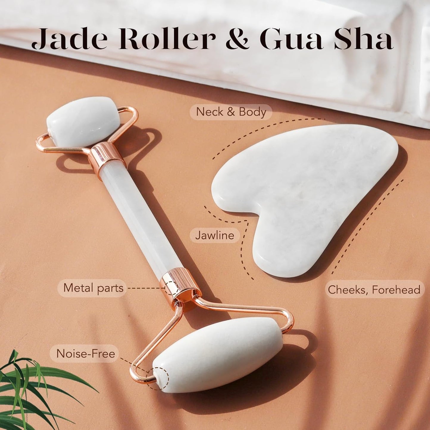 BAIMEI Jade Roller & Gua Sha Set Face Roller and Gua Sha Facial Tools for Skin Care Routine and Puffiness, Self Care Gift for Men Women - White