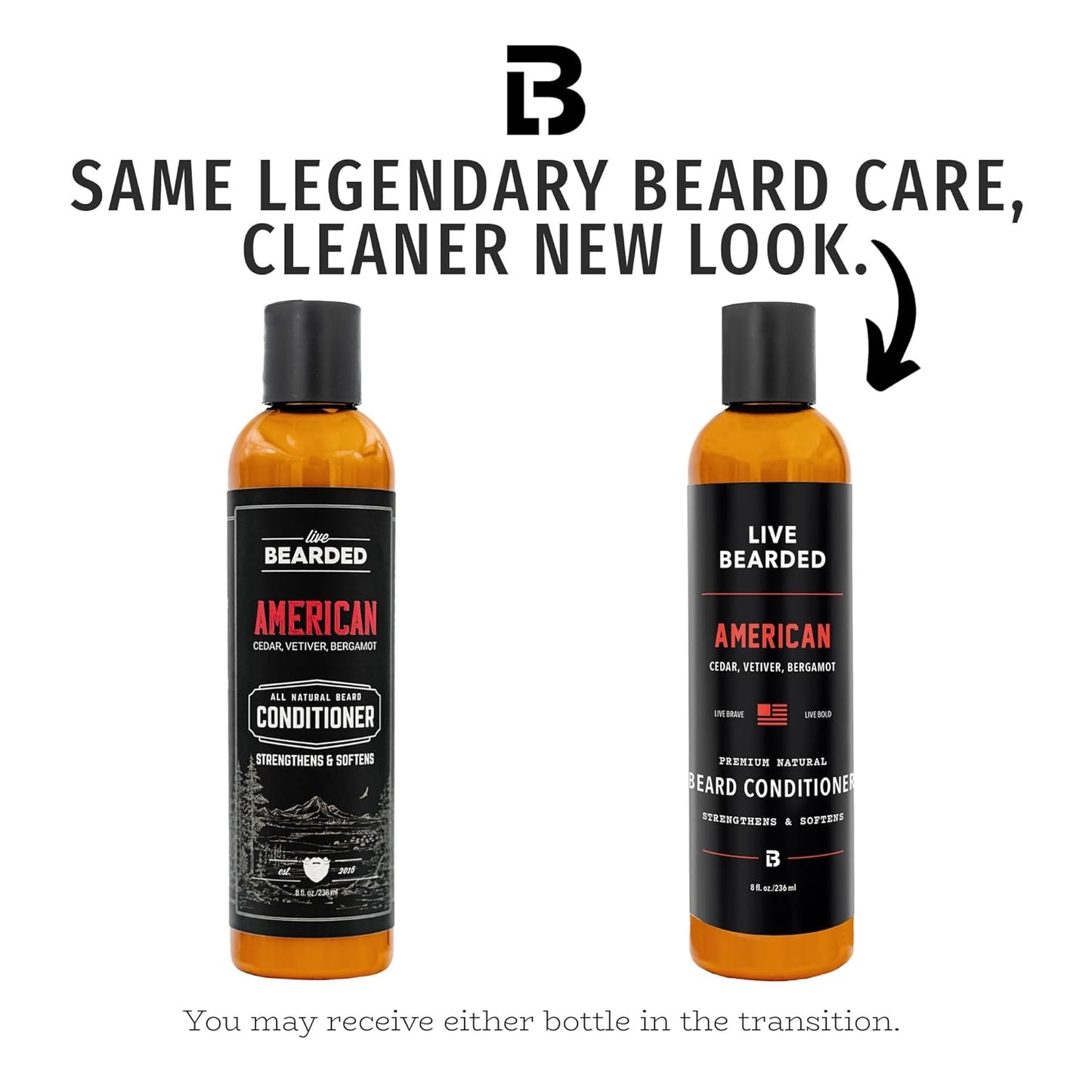 Live Bearded Beard Conditioner, 8 fl oz - Strengthens and Softens Facial Hair - Made in the USA - All-Natural Ingredients with Biotin, Caffeine | American Scent - Cedar, Vetiver, Bergamont