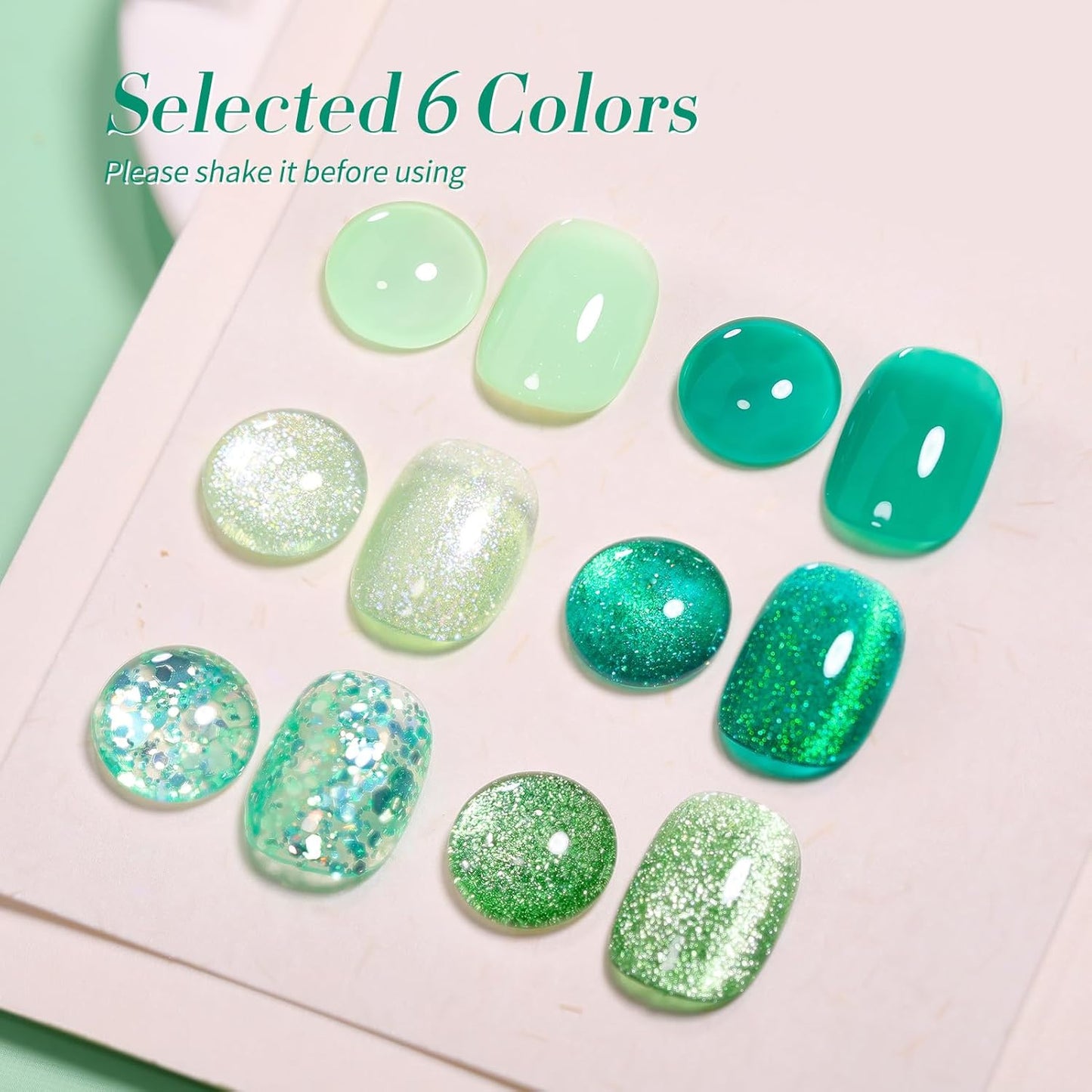 Born Pretty Christmas Green Gel Nail Polish,Jelly Transparent Gel Nail Polish, Cat Magnetic Eye,Shimmer Glitter Holographic Green Gel Polish Kit for Salon Manicure and Nail Art DIY at Home 6PCS 7ml