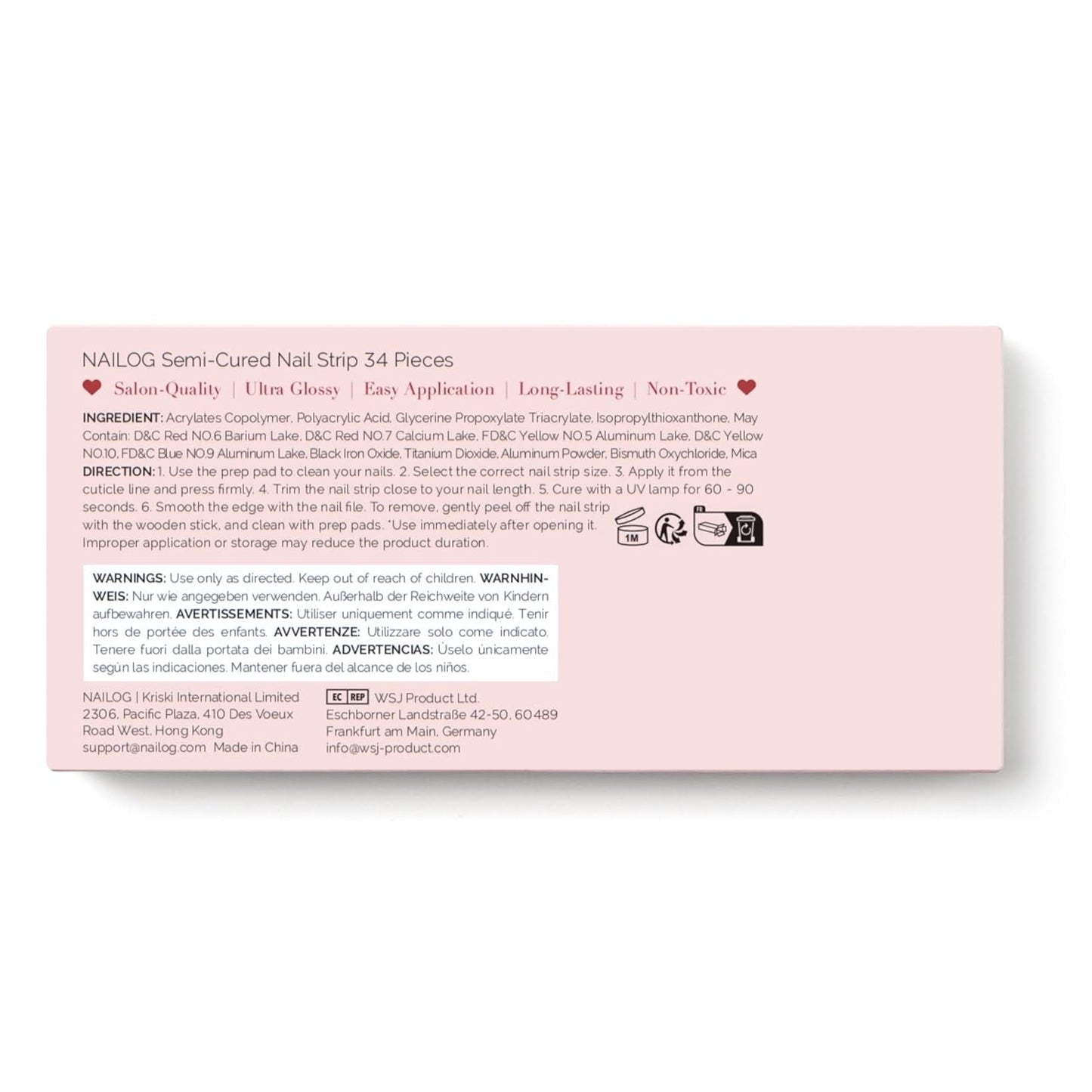 Semi Cured Gel Nail Strips - NAILOG 34 Pcs Gel Nail Stickers | Buy 2 Get 1 UV Light | Extra Long Nail Wraps with Glossy Gel Finishing Gradient Pink, Fairy Wand