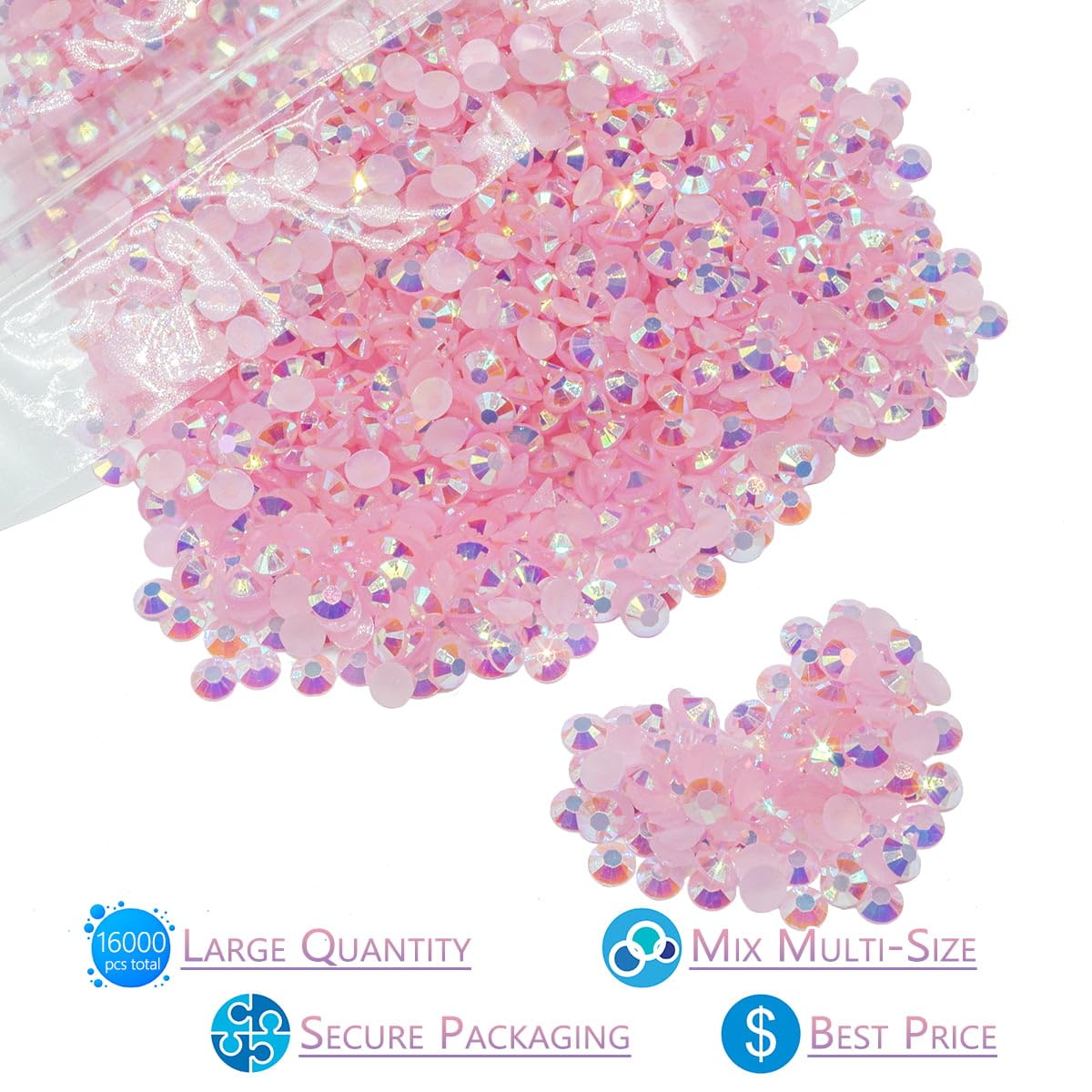 16000PCS Light Pink AB Resin Rhinestones for Crafting 3mm 4mm 5mm Flatback Jelly Stones Bulk Diamonds Crystals Gems Charms for Nails Face Eyes Makeup Tumblers Bottles DIY Crafts Clothes Shoes