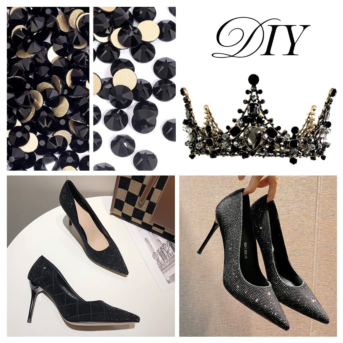 Novani Black Rhinestones 1440pcs Flat Back Round Rhinestone Style 2088 Sparkly Crystal Gemstones for Nail Art and Crafting SS20,4.6-4.8mm