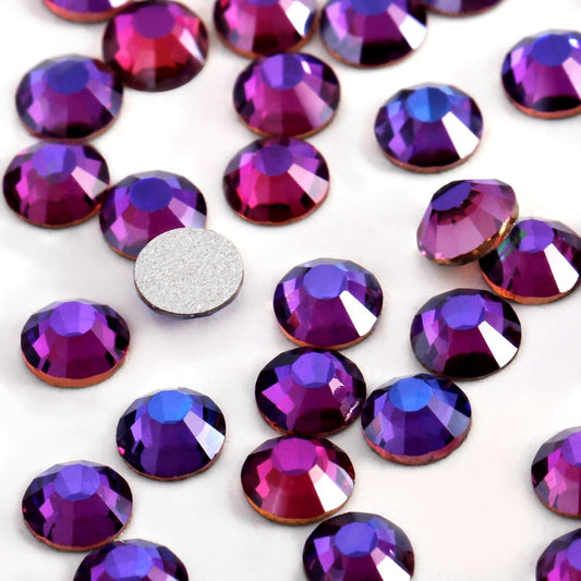 2000 PCS SS20 Flatback Rhinestones,12-Facet Diamond-Cut Glass Gems for Nail Art,Clothing,DIY Crafts,Glue-On Decoration Stones with Silver Backing,Purple Velvet
