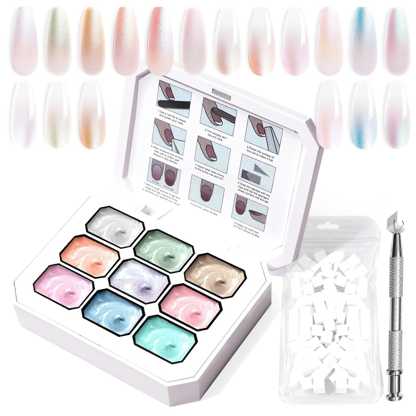 Gradient Painting Gel, 9 Colors Ombre Gel Nail Polish with Pearlescent Silk Satin Pigment Pat Nails Aura Nails French Manicure Soak Off UV Treasure of Pearl