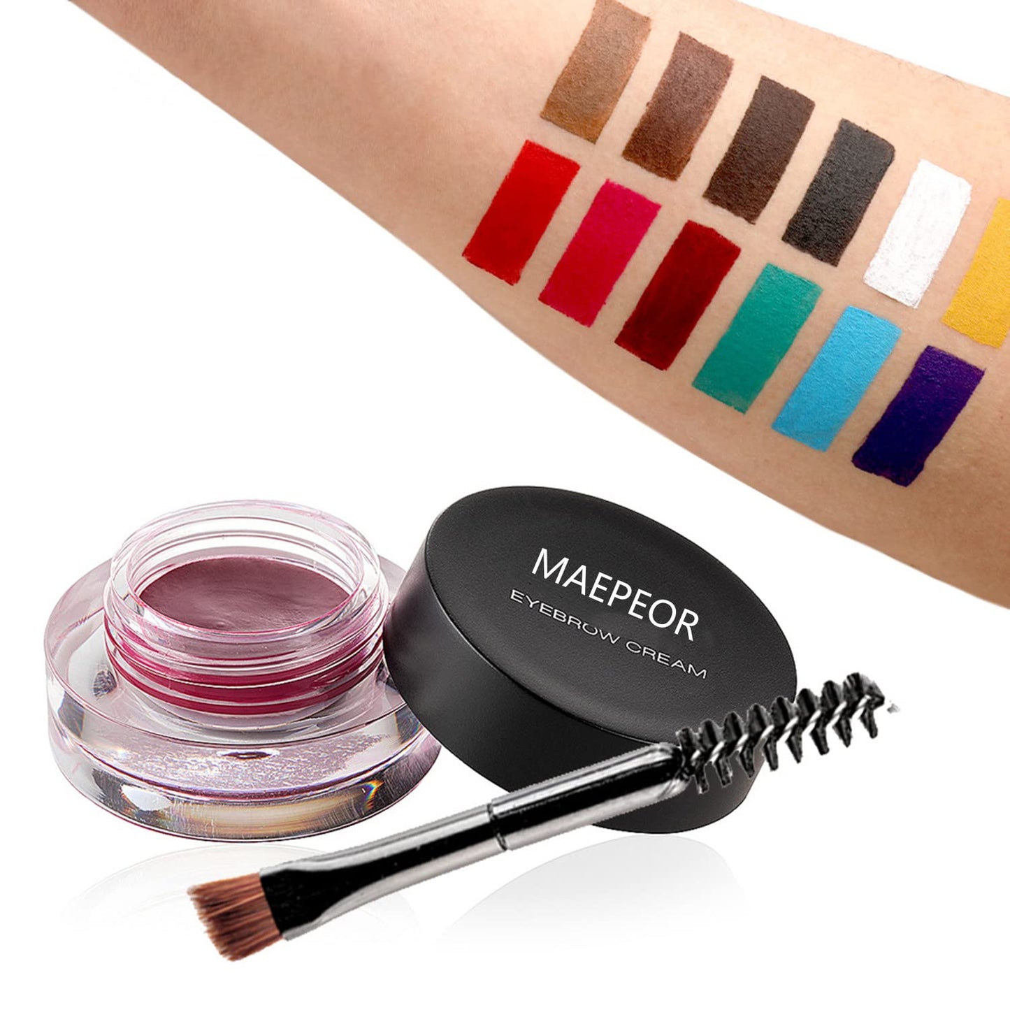 MAEPEOR 12 Colors Eyebrow Pomade Full-pigmented Long Lasting Waterproof Cream Gel Filling & Shaping Tinted Eyebrows Enhancers with Brush for Daily or Cosplay (06 Daffodil)