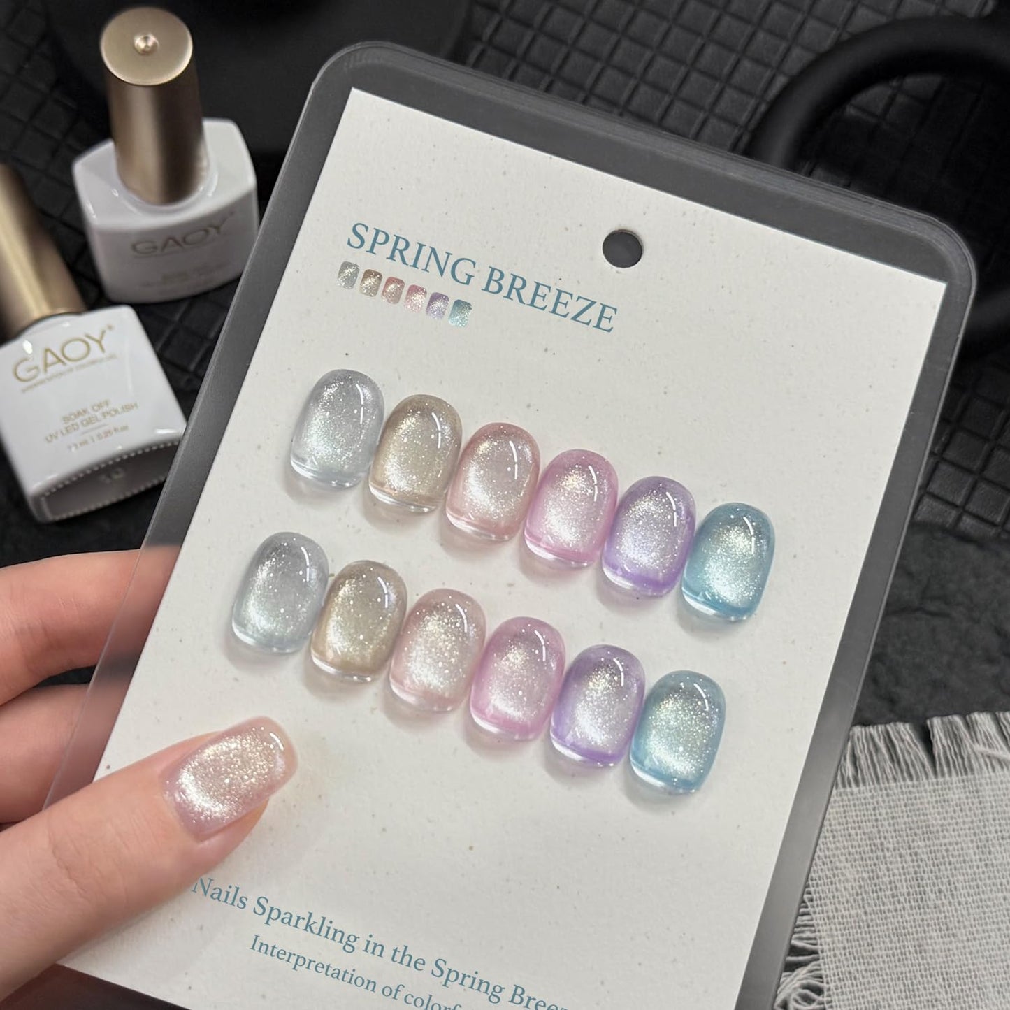 GAOY Cat Eye Gel Nail Polish Set with Magnet for Silver Blue Pink Glitter Holographic Cat Eye, Salon Gel Manicure and Nail Art DIY at Home, Spring Breeze