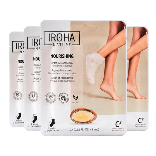 IROHA NATURE Nourishing Foot Mask Socks with Argan & Macadamia Oil | 4 Pairs | Intensive Treatment for Dry & Dehydrated Feet | Flash Effect | Natural & 100% Vegan