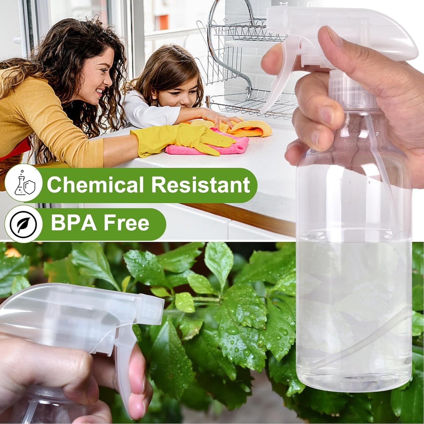 Plastic Spray Bottles - 10.5OZ/300ML Empty Spray Bottles for Cleaning Solutions,Pet, Essential Oils, Hair, Cooking - Mist/Stream Water Bottle