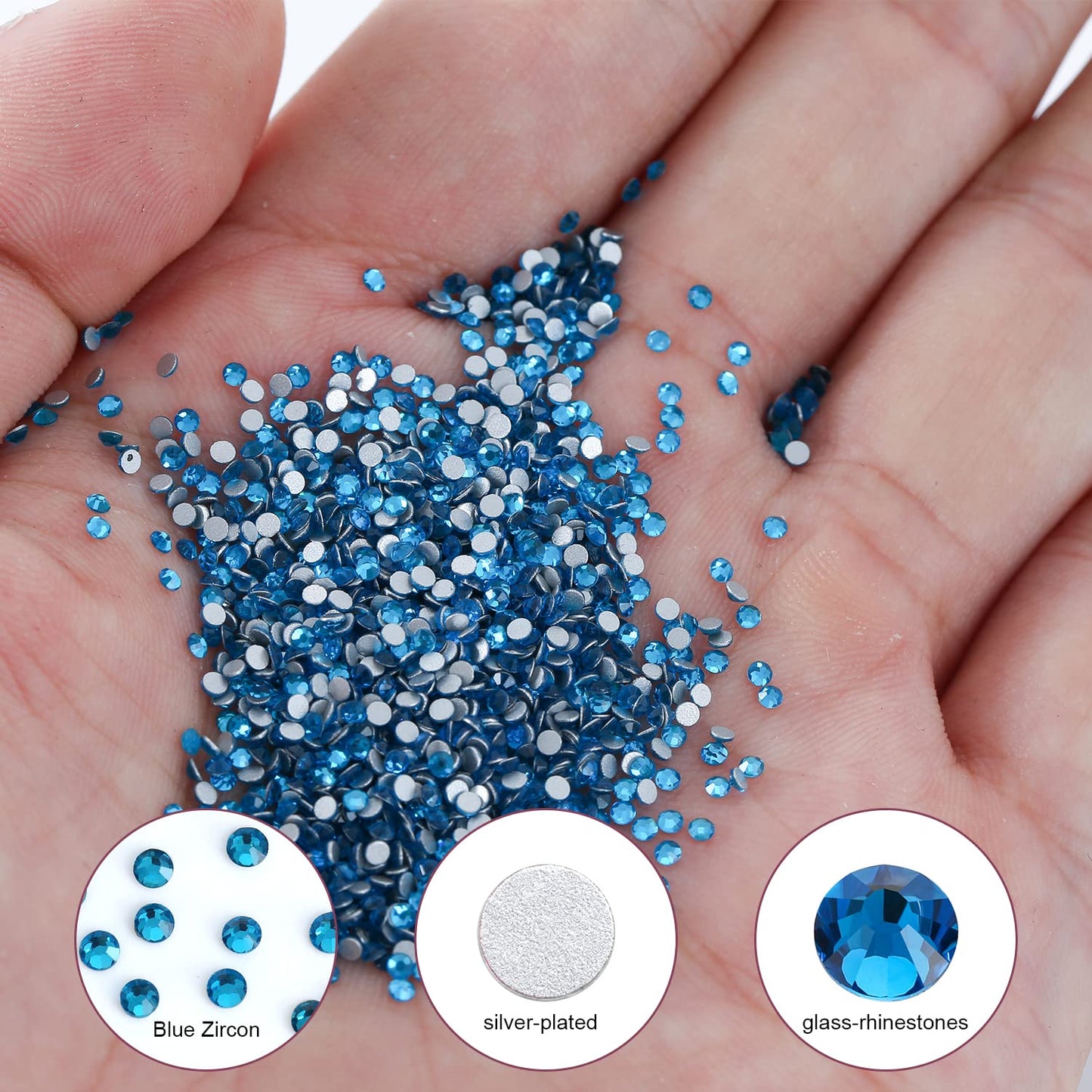 1440Pcs Blue Zircon Crystal Rhinestones,Glass Flatback Rhinestones Mini Gemstones for Nail Face Makeup Art Crafts Clothes Decoration -(SS6,2.0mm,Blue Zircon)