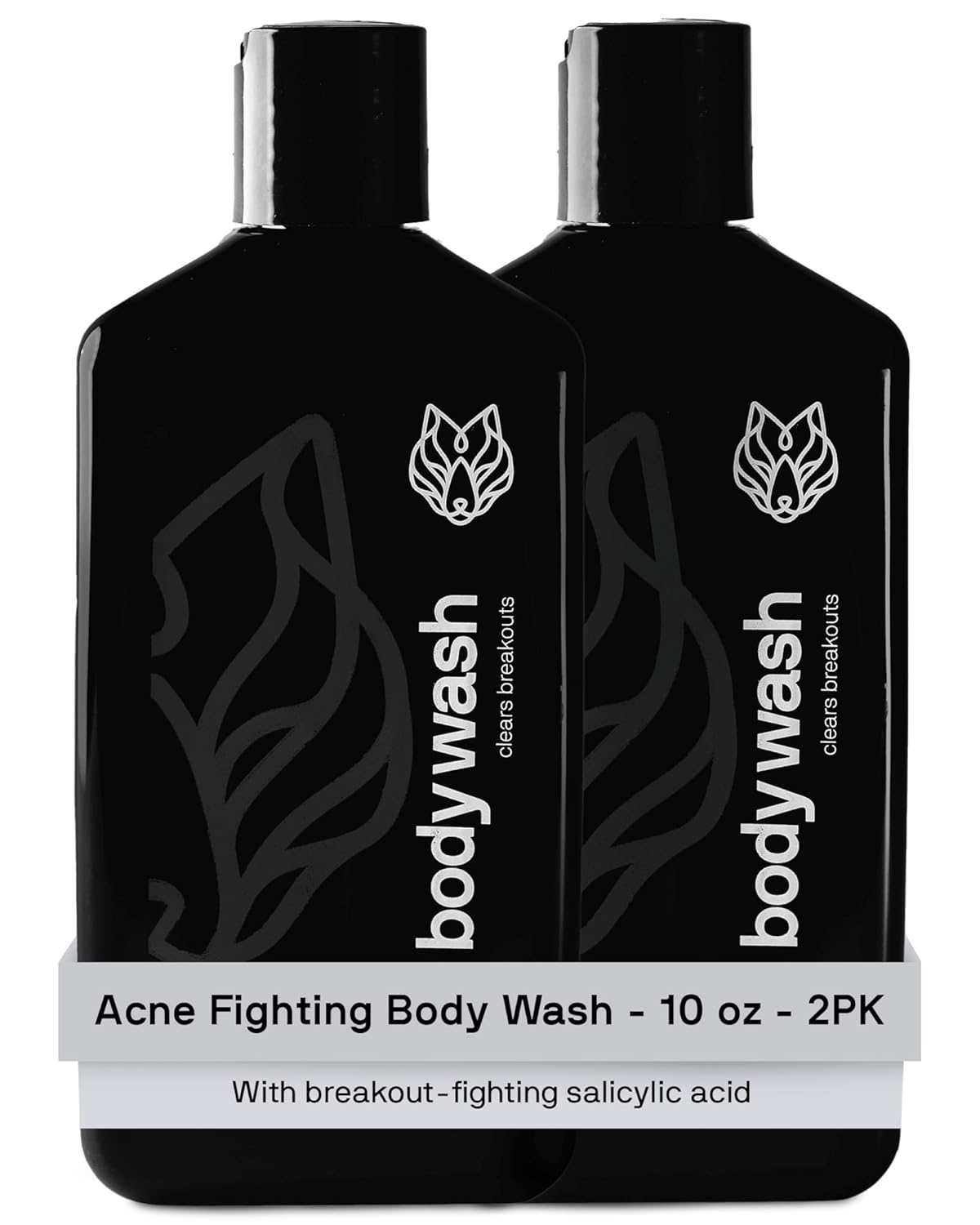 Black Wolf Salicylic Acid Body Wash for Men - 10 Fl Oz, 2-Pack - Men's Acne Body Wash - Charcoal Helps Reduce Acne Breakouts & Cleanse Your Skin - Full Coverage & Deep Clean Treatment - Men's Bodywash