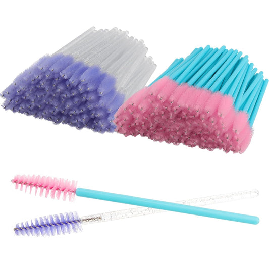 300PCS Disposable Mascara Wands Spoolie Brush Crystal Eyebrow Brushes Eyelash Extension Applicator Makeup Kits(Purple/Blue Pink)