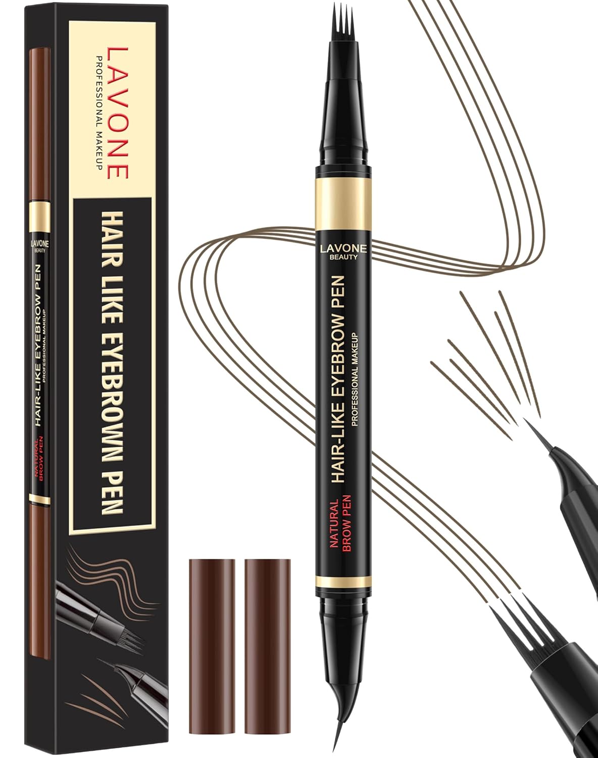 LAVONE Eyebrow Pen, 2-in-1 Eyebrow Pencils for Women with 4 Tip Microblading Eyebrow Pencil and Curved Precise Brow Pencil, Waterproof Eyebrow Pencil Create Full, Natural Hair-Like Brows, Ash Brown