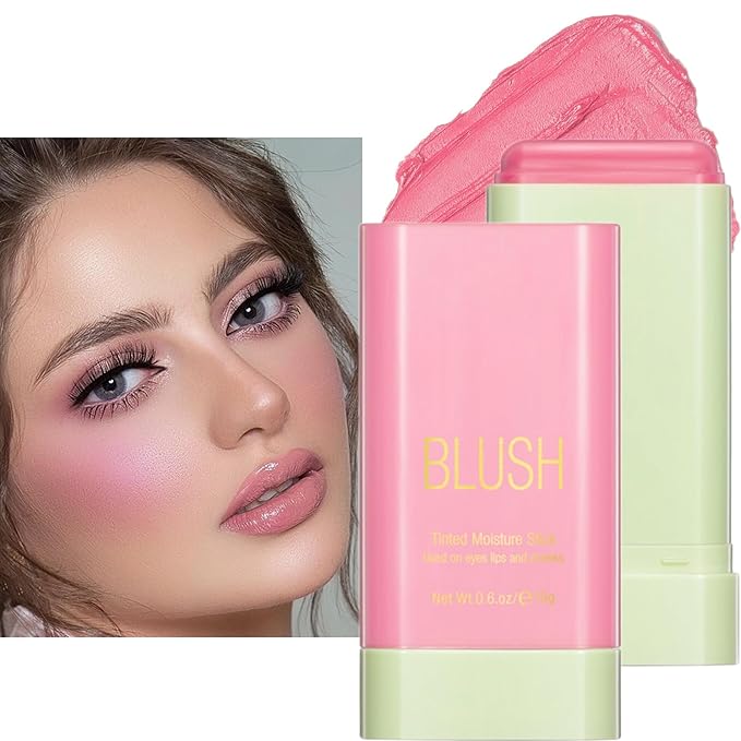 Blush Stick, Cream Blush Stick for Cheeks & Lips, Blendable Long-Lasting Multi-Use Contour Stick & Highlighter Makeup (#1 SHY PINK)