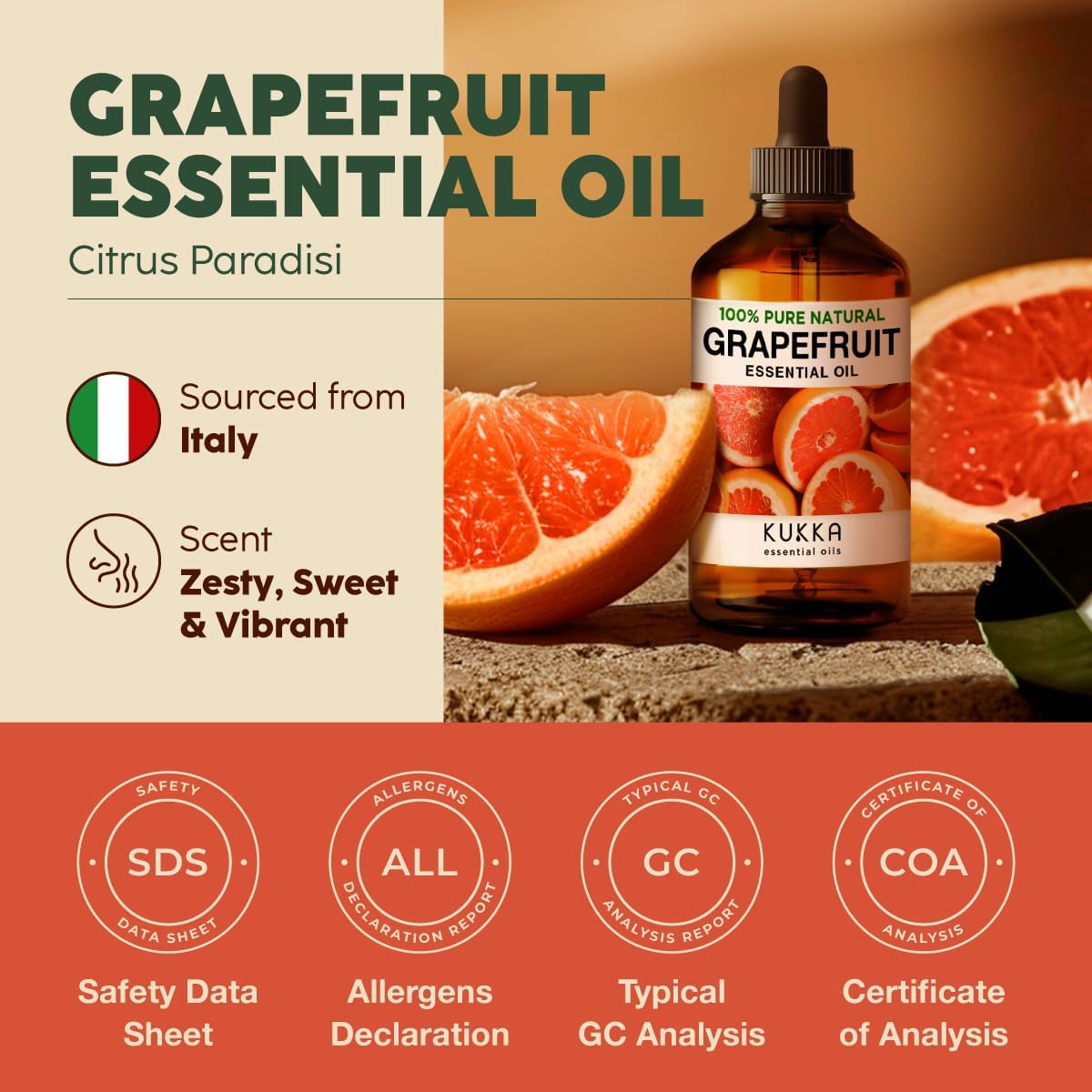 Kukka Grapefruit Essential Oil for Skin - 4 Fl Oz - Aromatherapy Grapefruit Oil for Diffuser & Hair, DIY Soap Making Scents