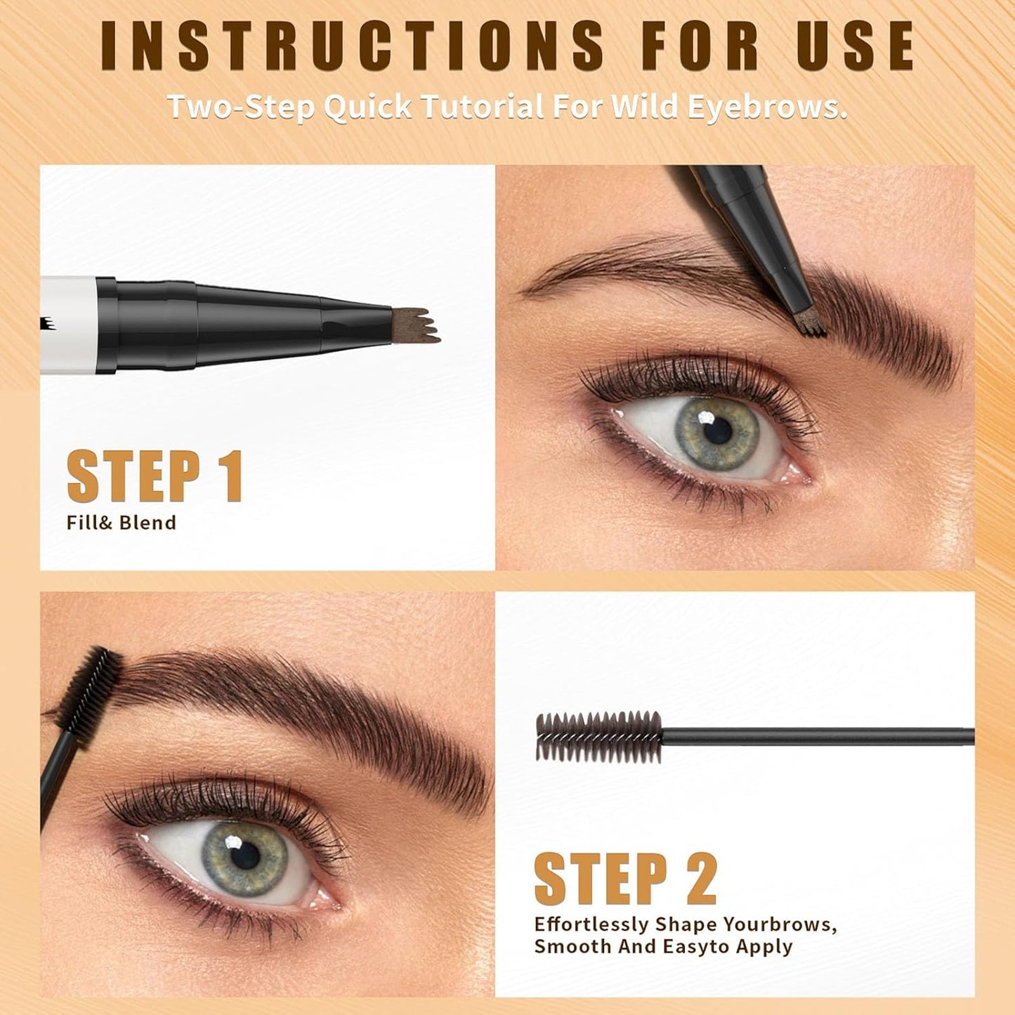 4-Fork Tip Microblading Eyebrow Pen - 2-in-1 Waterproof Eyebrow Pencil, Long-Lasting Natural Hair-Like Brows, Smudge-Proof & Easy to Use (With Tint 01#Light Brown)