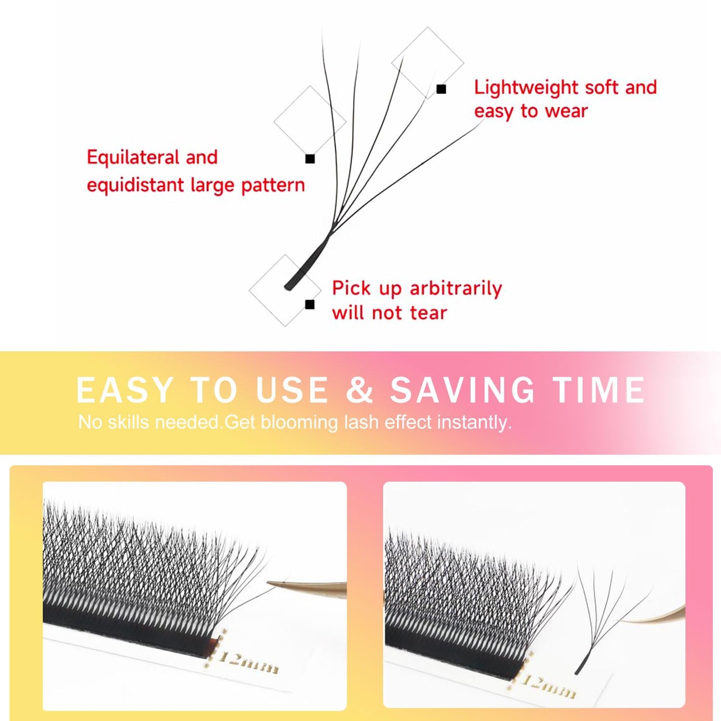 W Lash Extensions Supplies 5D Eyelash Extensions W Shape 0.07mm Thickness D Curl 10mm Premade Fans Easy Fan Lashes Volume Matte Black 12 Rows Crisscross Eye Lashes(W-5D-0.07-D,10mm)