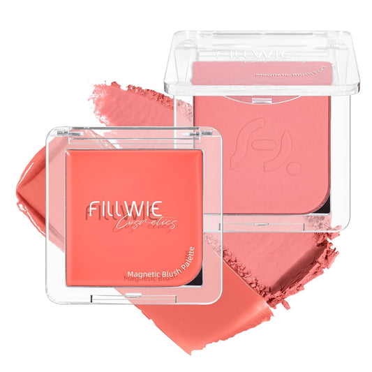 Blush Palette Duo – Cream & Powder Blush Set in Pink, Long-Wearing & Moisturizing, Easy to Blend,Radiant Coverage for Cheeks, Eyes & Lips, Magnetic Makeup Palette Compatible (2-Pack, Coral Kiss)