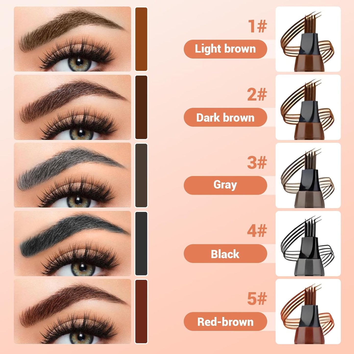 2025 New Magic Eyebrow Pencil, 4 Tipped Precise Brow Pen 3D Waterproof Microblading Contouring Pen Fine Stroke Microblading Eyebrow Pencil Creates Natural (5 Pcs)