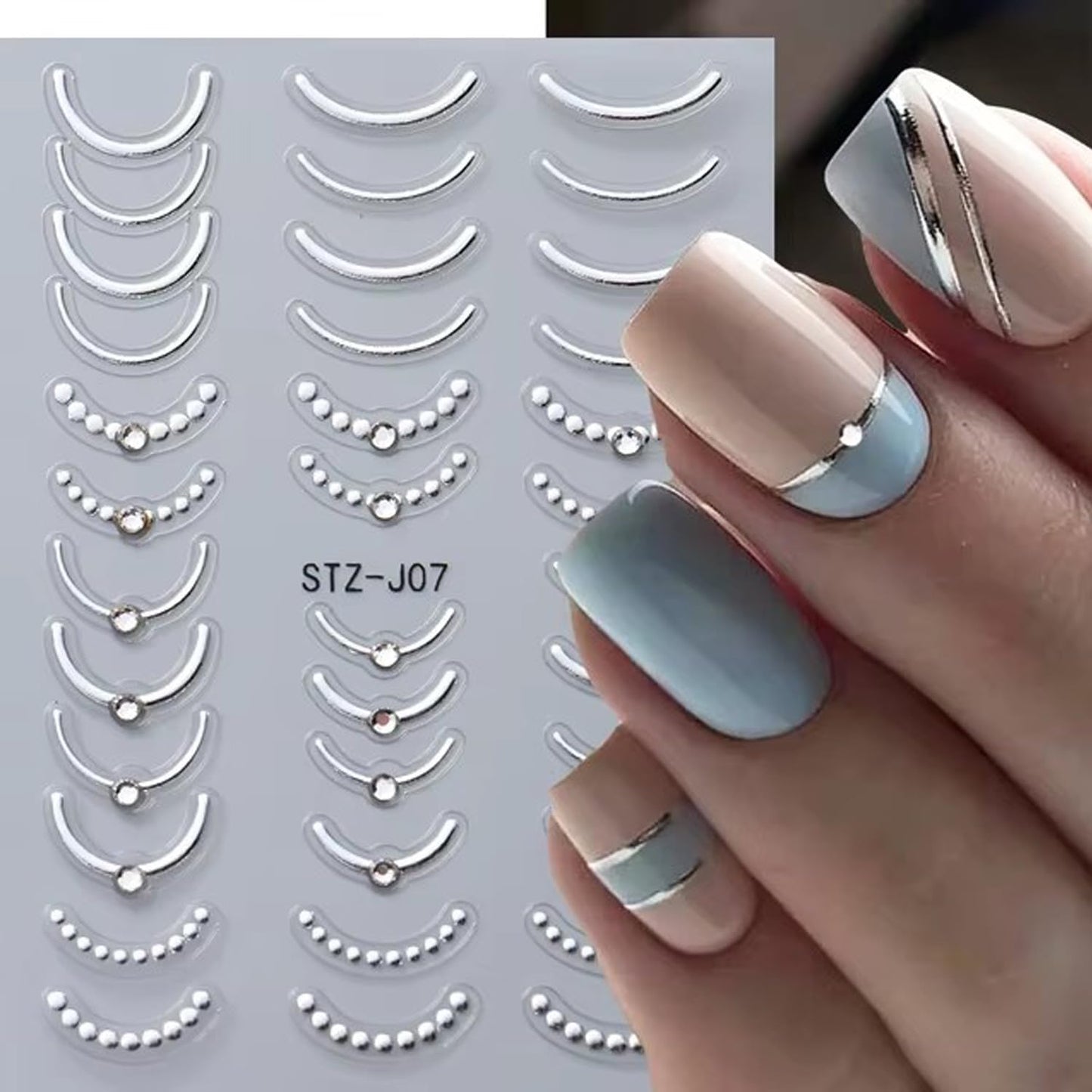 4 Sheets French Tip Nail Art Stickers Luxury Crystal Rhinestones with Stripe Lines French Gold Silver Rose Black Design 3D Nail Supplies for Women Girls DIY Manicure Art Accessories Metallic Set