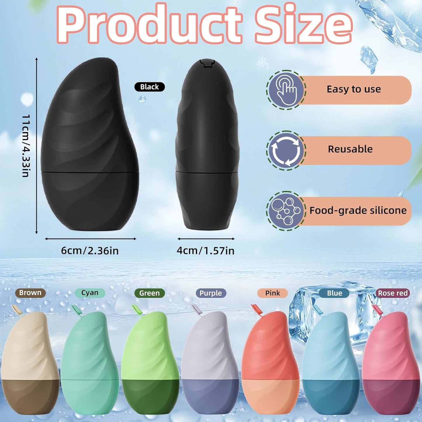 Silicone Facial Ice Cube Roller Massager, Facial Beauty Care Tool, Reusable Face Ice Mold - Brighten Skin, Reduce Puffiness for Face & Eyes (Purple)