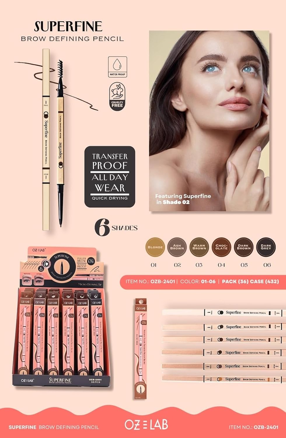 Beauty Superfine Micro Brow Pencil – 1.5mm Ultra-Fine Tip, Waterproof, Vegan Formula, 6 Shades – Long-Lasting Natural Eyebrow Pencil (01 - Blonde, 0.08G/0.002 FL.OZ（pack of 1）)