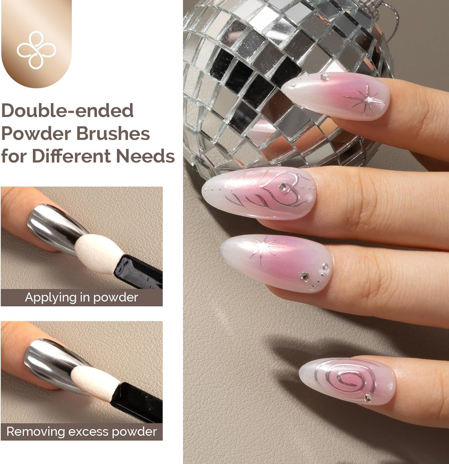 MelodySusie 2Pcs Chrome Nail Powder for Gel Nails,Metallic Mirror Effect Pigment Stylish and Technological Fine Glitter for Home DIY Salon Use
