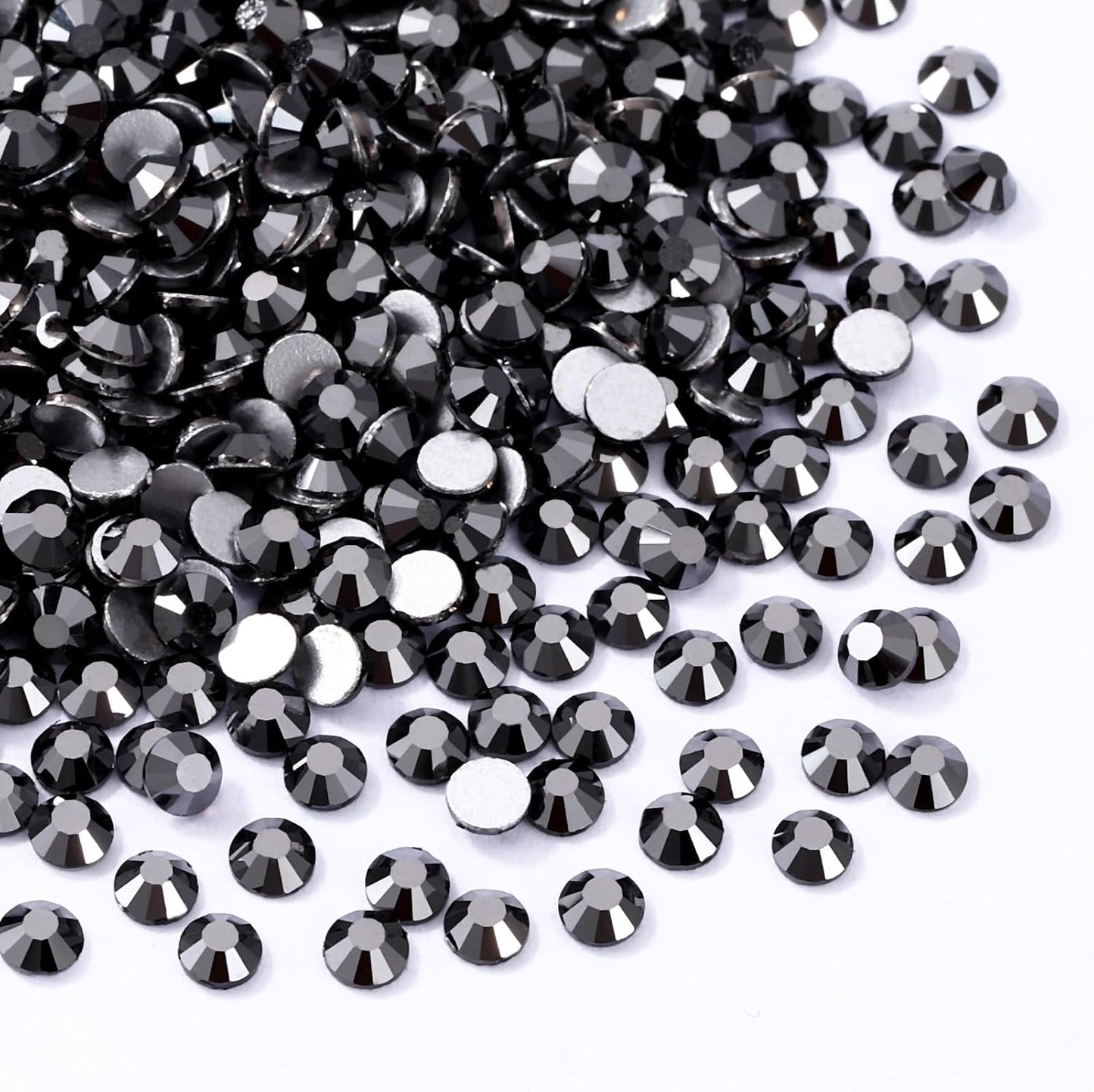 Black Hematite Flatback Rhinestones, Glass Rhinestones for Nail Art and Craft, Glue Fix, Loose Crystal Gemstones(Black Hematite, SS6, 1440pcs, 1.9-2.0mm)