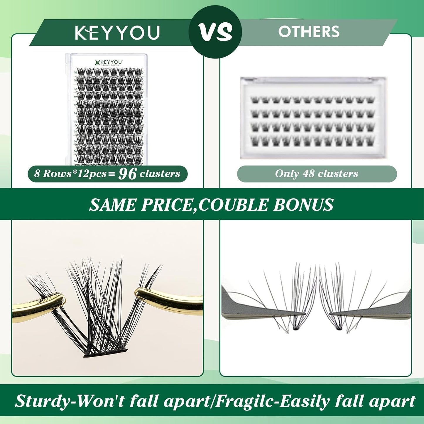 Lash Clusters 96pcs Individual Lashes Y01 C Curl 10mm Eyelash Clusters KEYYOU Volume Wispy Lash Extension Soft&Comfortable Easy DIY at Home(Y01 C-10mm)