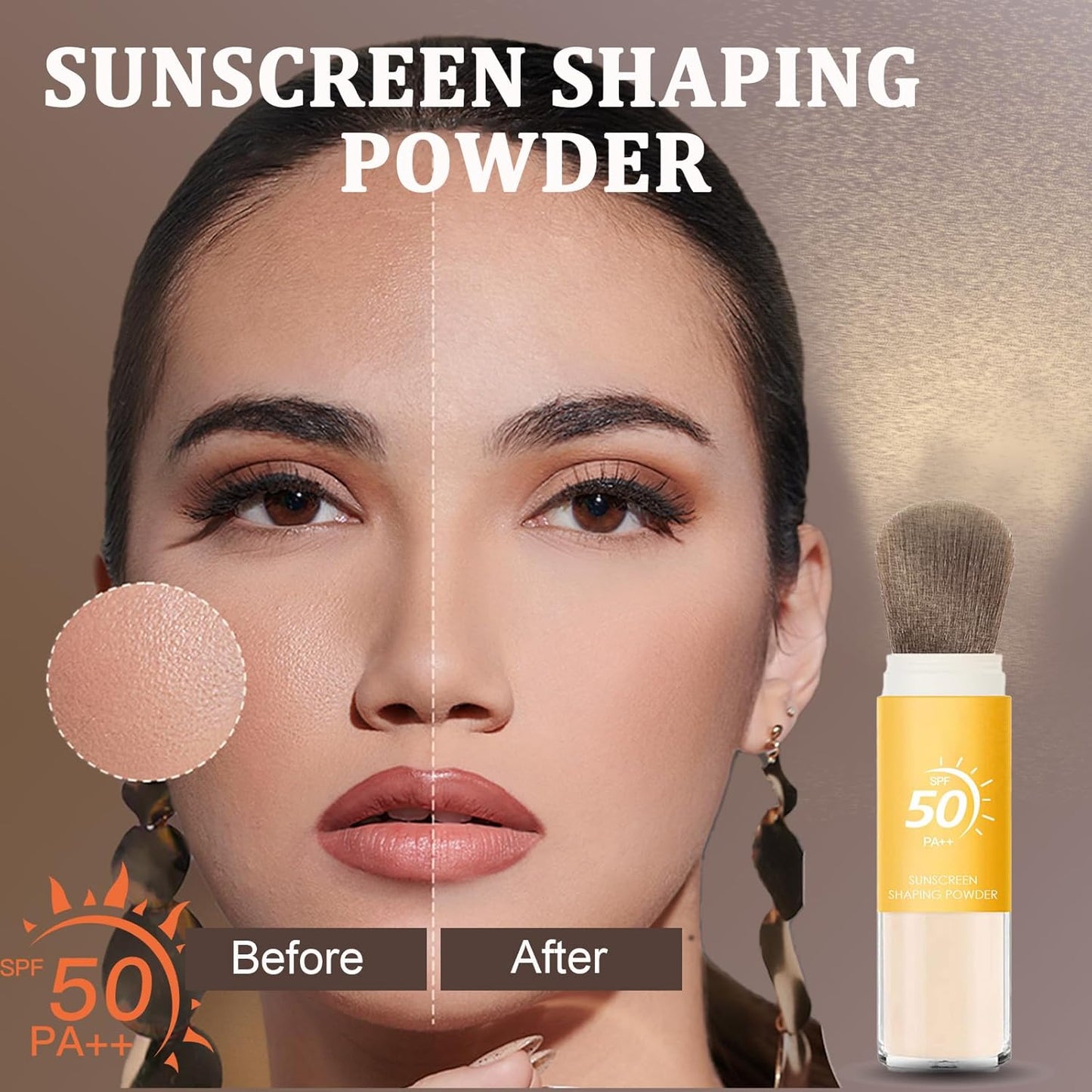 Mineral Sunscreen Setting Powder SPF 50, Sunscreen Powder for Face & Scalp, TranslucentSunscreenPowder with Brush, Oil Control Natural Matte Finish LoosePowder, Lasting Lightweight Breathable
