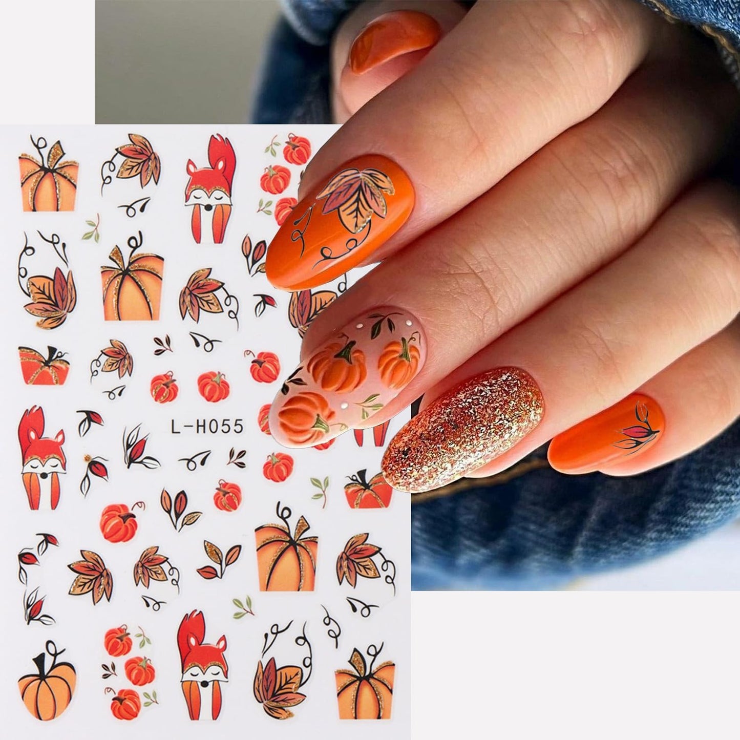 Fall Nail Stickers Maple Leaves Nail Decals Self Adhesive Nail Art Stickers Orange Fallen Leaves Pumpkin Bronzing Design Glitter Thanksgiving Nails Sticker for Nails Art for Women Decor Manicure