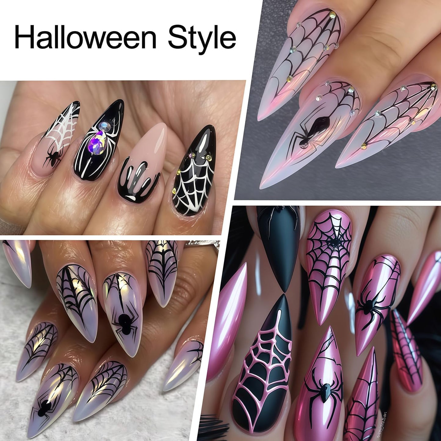 8 Sheets Spider Nail Art Stickers Halloween Nail Decals Black White Spider Web Spiders Design 3D Self-Adhesive Nail Sticker Fall Holiday Acrylic Manicure DIY Nails Decoration Supplies for Women
