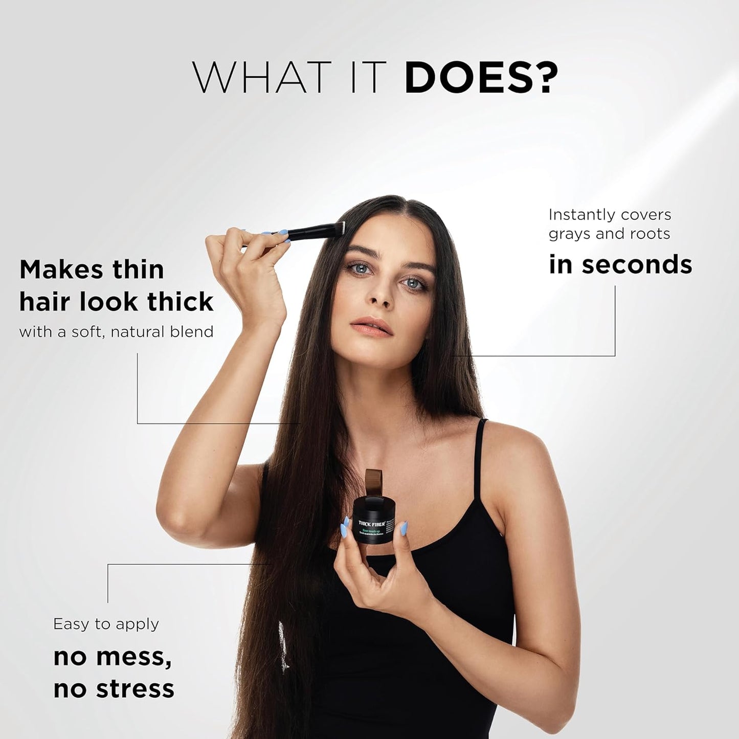 THICK FIBER Root Touch Up and Hair Loss Concealer Set - Water & Sweat Resistant Hairline Powder for Thinning Hair, Women - Includes Brush (White)