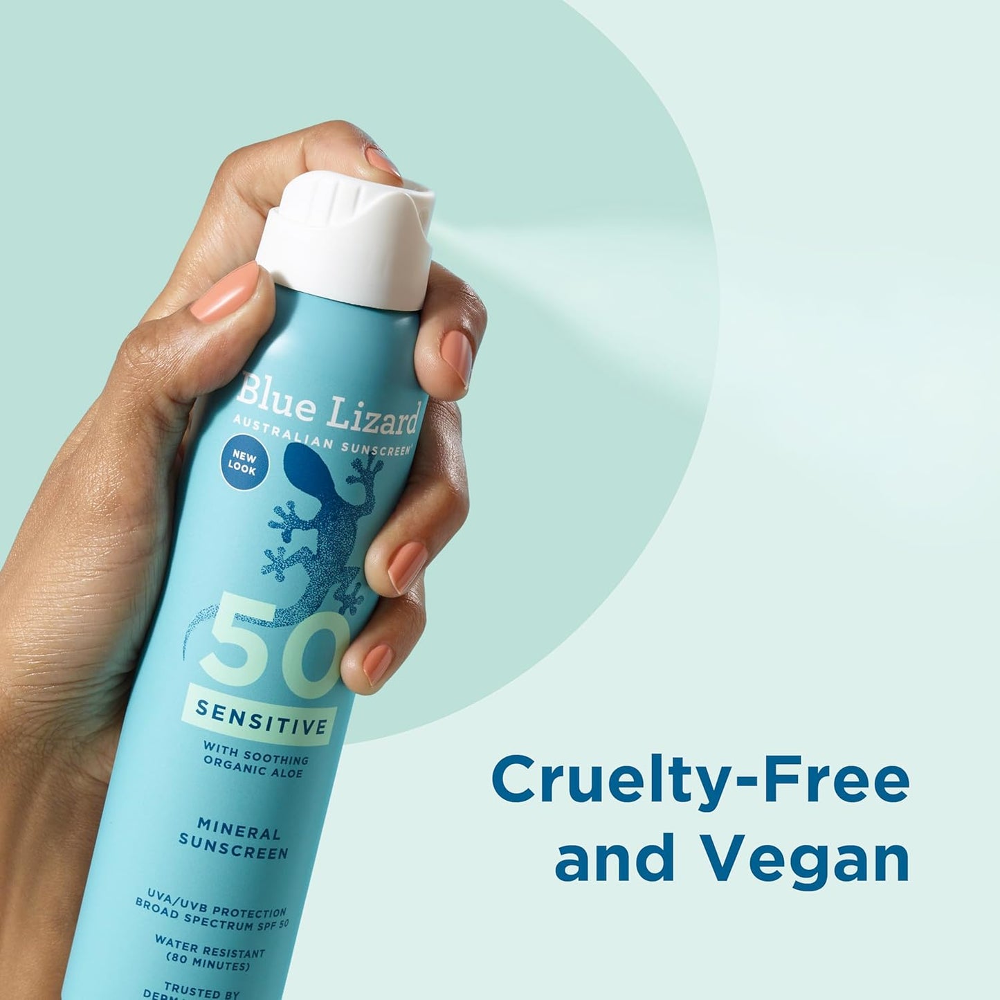 Blue Lizard Sensitive Mineral SPF 50 Spray, Dermatologist-Recommended Brand, Broad-Spectrum UVA/UVB Protection, Water-Resistant, Zinc Oxide Formula, 5 oz