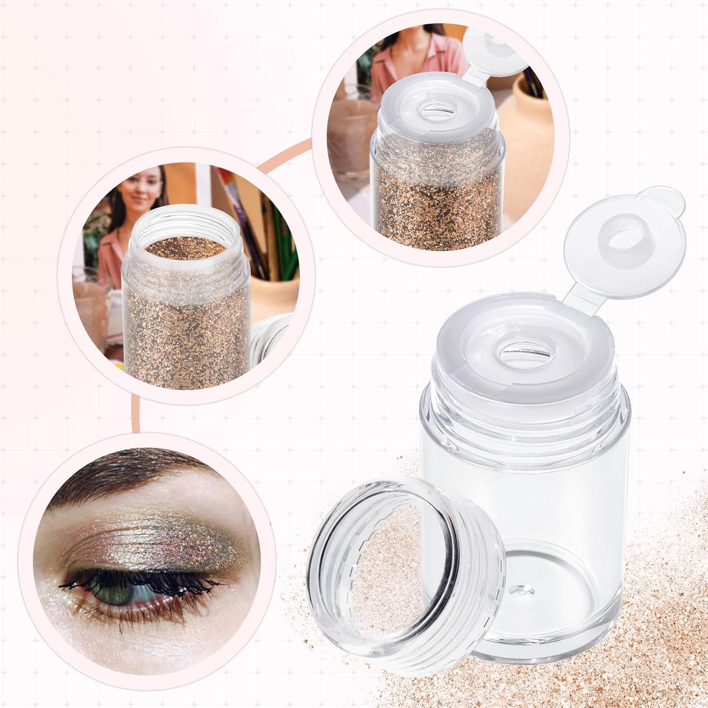 RAYNAG 6 Pieces Mini Empty Loose Powder Bottle, Travel Size Glitter Containers Eye Shadow Powder Shaker Bottle with Sifter and Lids (Single hole)
