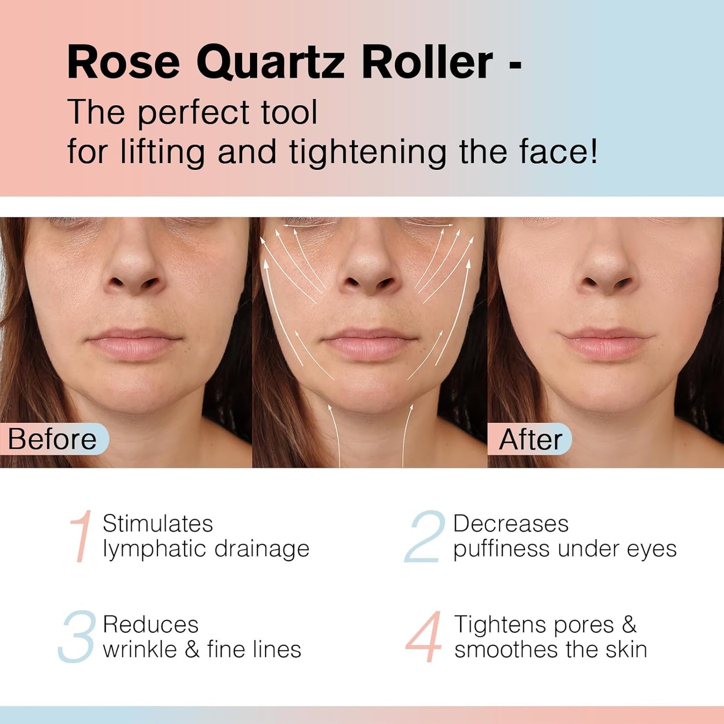 Raffaello Jade Roller - Natural Pink Facial Roller, Redness Reducing Massager for Face, Eyes, Neck - Rose Quartz