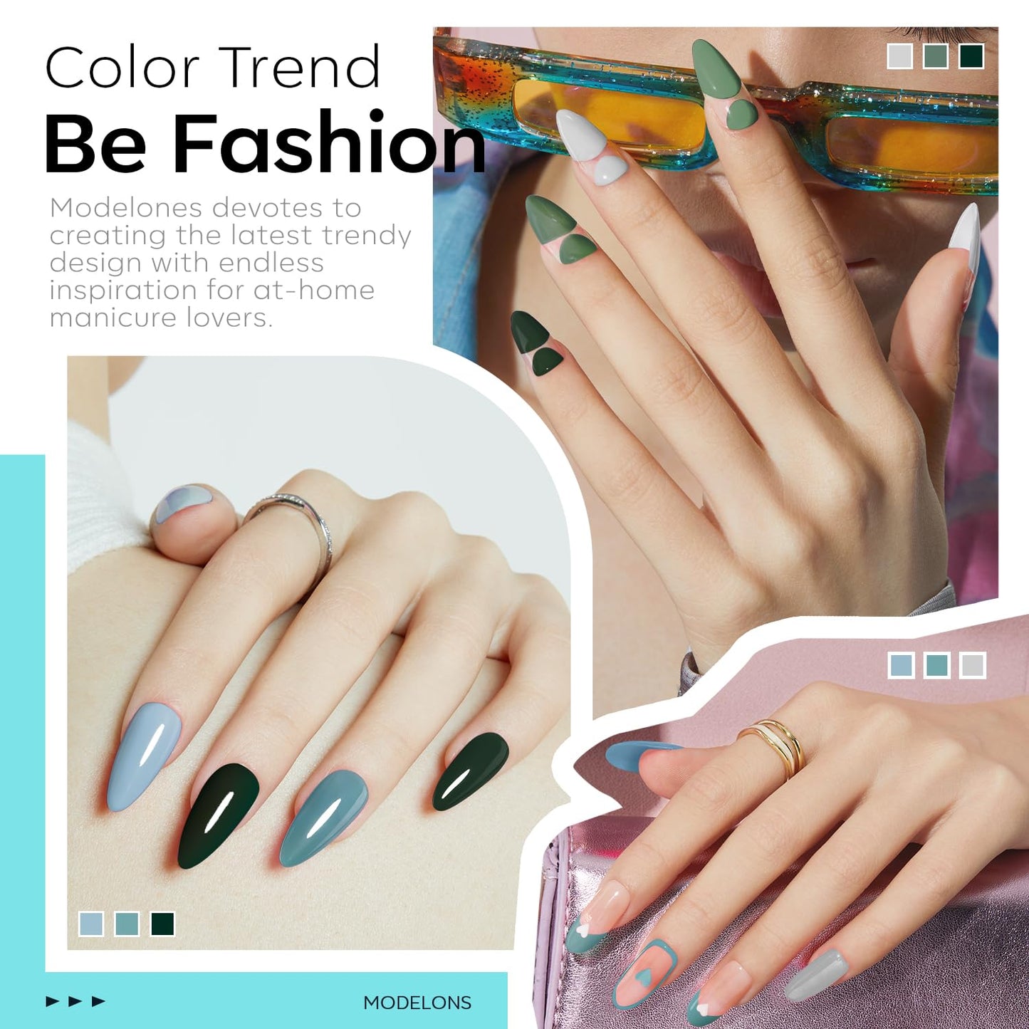 modelones Gel Nail Polish Set - 6 Colors Misty Gray Dark Green Glitter Gel Polish Kit Sage Green Baby Blue Nail Polish Soak Off LED Nail Lamp Nail Kit Fall Winter Nails Salon DIY Gift