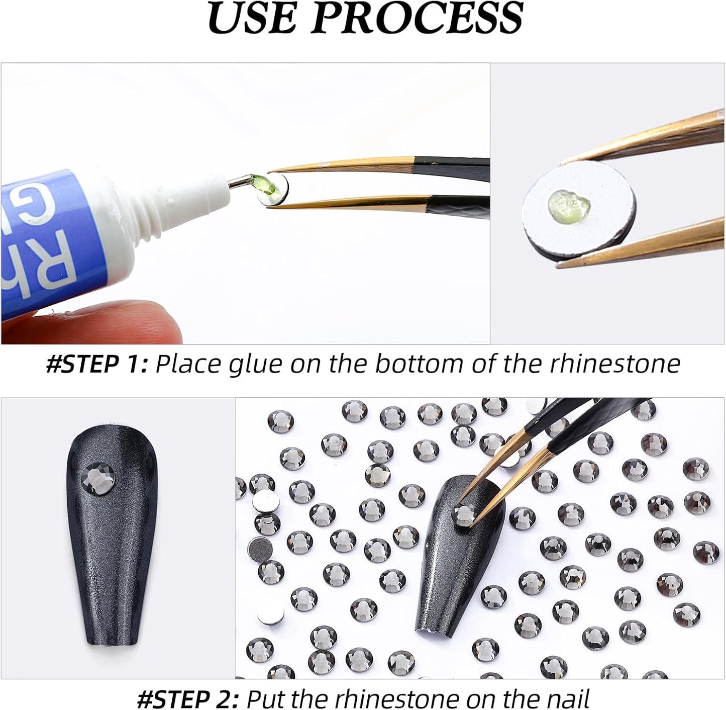 Gray Flatback Rhinestones, Glass Rhinestones for Nail Art and Craft, Glue Fix, Loose Crystal Gemstones(Gray, SS8, 1440pcs, 2.3-2.5mm)