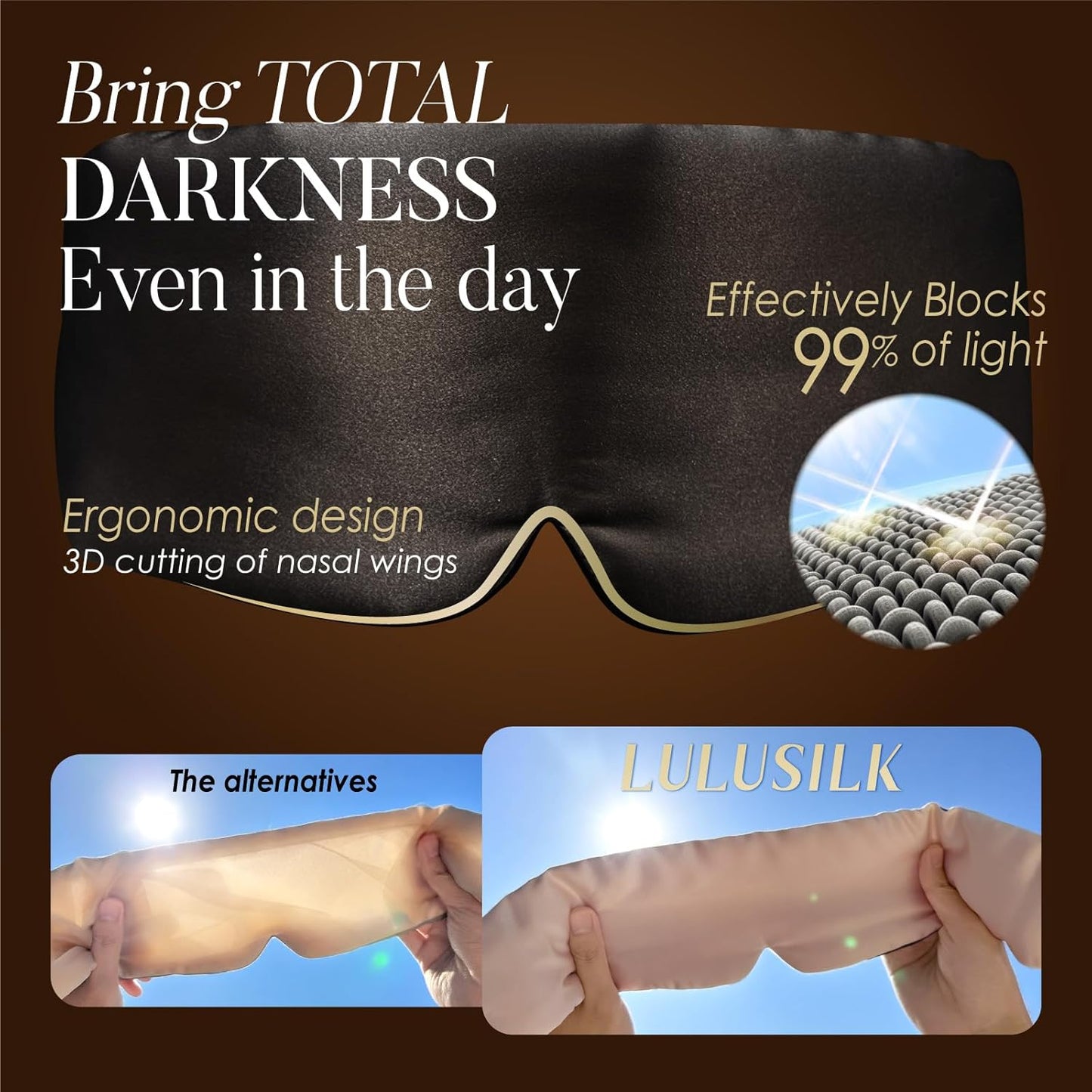 LULUSILK Reversible Mulberry Silk Sleep Mask for Women and Men, Adjustable Real Silk Eye Mask for Sleeping, Navy Blue and Black, Pack of 1